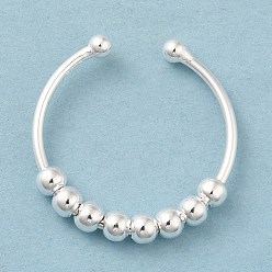 Серебро 925 открытые манжеты из стерлингового серебра, вращающееся кольцо из бисера для успокоения беспокойства, серебряные, размер США 9 1/2 (19.3 мм)