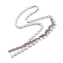 Dark Orchid Brass Micro Pave Cubic Zirconia Necklaces, Teardrop, Dark Orchid, 19.33 inch(491mm)