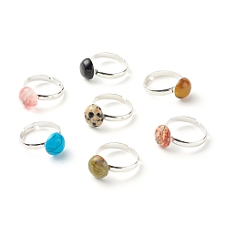 Mixed Stone Half Round Natural & Synthetic Mixed Stone Adjustable Ring, Solid Brass Ring for Women, Platinum, US Size 6 1/2(16.9mm)