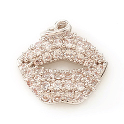 Платина Латунные микро проложить кубического циркония прелести, макияж прелести, с прыжковых колец, губа, прозрачные, платина, 11x11.5x3 мм, Перейти кольцо: 4x0.5 мм, отверстие : 2.5 мм