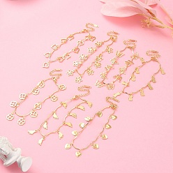 Mixed Shapes 304 браслеты с подвесками из нержавеющей стали для женщин, с карабин-лобстерами , золотые, разнообразные, 8-1/8 дюйм (20.5 см)