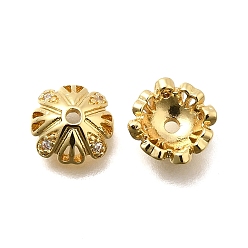 Настоящее золото 18K Колпачки для бусин из прозрачного кубического циркония из латуни, без кадмия и без свинца, долговечный, стойки покрытие, реальный 18 k позолоченный, 8.5x3.5 мм, отверстие : 1.2 мм