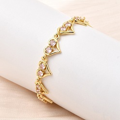 Настоящее золото 18K Браслеты-цепочки из латуни с микропаве из кубических цирконий в форме сердца, стойки покрытие, долговечный, без кадмия и без свинца, реальный 18 k позолоченный, 5-7/8 дюйм (15 см)