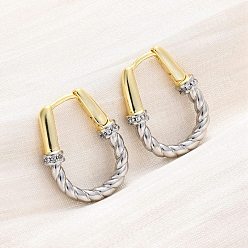 Настоящее золото 18K Латунные серьги-кольца из прозрачного кубического циркония, долговечный, без свинца и без кадмия, твист, реальный 18 k позолоченный, 20.5x16.5x4 мм