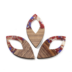 (123L) Белый крем непрозрачный блеск Подвески из орехового дерева, смола и золотая фольга, овальные, огнеупорный кирпич, 47.5x24x3.5 мм, отверстие : 2 мм