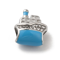 Нержавеющая Сталь Цвет 304 эмаль нержавеющей стали европейские шарики, со стразами, бусины с большим отверстием, пароход, цвет нержавеющей стали, 13.5x11.5x7.5 мм, отверстие : 4.5 мм