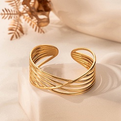 Золотой 304 женские браслеты-манжеты из нержавеющей стали, золотые, внутренний диаметр: 1-7/8x2-1/8 дюйм (4.8x5.5 см)