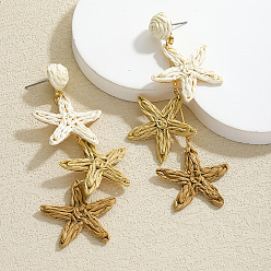 Светло-хаки Серьги-гвоздики из сплава рафии в виде морских звезд, золотые, светлый хаки, 89x30 мм