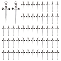 Античное Серебро 120 шт. Подвески из сплава в тибетском стиле, меч, античное серебро, 34.5x13.5x2 мм, отверстие : 2.5x1.5 мм