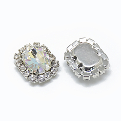 Кристалл Шить на горный хрусталь, многожильных ссылки, k 9 стеклянный страз, с латунными зубцами в платиновых тонах, аксессуары для одежды, блестящий лазерный стиль, прямоугольные, кристалл, 15x11x5 мм, отверстие : 0.8 мм