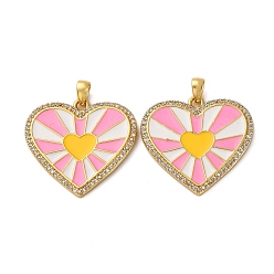 Настоящее золото 18K Латунные микро проложить кубического циркония подвески, сердце, с эмалью, стойки покрытие, долговечный, без кадмия и без свинца, реальный 18 k позолоченный, 23x24.5x2 мм, отверстие : 3.5x2.5 мм