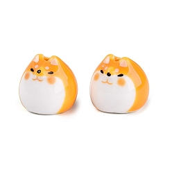 Orange Handmade Porcelain Beads, Bright Glazed Porcelain, Shiba Inu, Orange, 16~16.5x16.5x18~18.5mm, Hole: 1.2~1.6mm