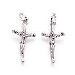 Платина Латунные подвески, с прыжковых колец, крест, на Пасху, платина, 20x10x2 мм, отверстие : 3 мм