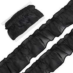 Black Polyester Lace Ribbon, with Paper Thread Winding Boards, Black, 2-3/4 inch(70mm), about 10.00 Yards(9.14m)/pc
