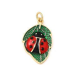 Лист Латунь эмаль подвески, с целью перехода в кольце, без кадмия и без свинца, реальный 16 k позолоченный, божья коровка, лист, 23x14.5x4 мм, отверстие : 3.4 мм