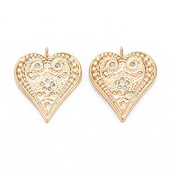 Real 18K Gold Plated Brass Micro Pave Clear Cubic Zirconia Pendants, Nickel Free, Heart, Real 18K Gold Plated, 22x19x3mm, Hole: 1.2mm