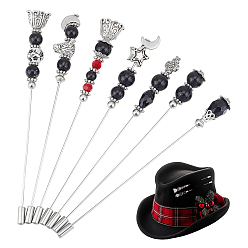 Античный Серебристый & Платиновый 7шт. латунные броши, со стеклянными и сплавными бусинами, разнообразные, старинное серебро и платина, 125~130 мм