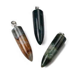 (RRHB277) Кристалл на подкладке из медово-бежевого цвета Кулон из натурального индийского агата, Подвески в форме пули с 304 защелкивающимися креплениями из нержавеющей стали, цвет нержавеющей стали, 45x11.5~12 мм, отверстие : 7x4 мм