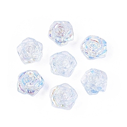 Azul Claro Electroplate transparentes cuentas de vidrio hebras, camelia, color de ab chapado, medio chapado, azul claro, 13x14x8~9 mm, agujero: 1~1.2 mm, sobre 60 unidades / cadena, 20.47 pulgada (52 cm)