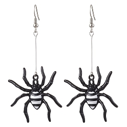 Negro Cuelga los pendientes del esmalte de la aleación, araña, negro, 77x35 mm