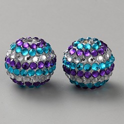 Фиолетовый Бархат Бусины со стразами из смолы, круглый с узором в полоску, для изготовления ручек своими руками ювелирные изделия принадлежности, пурпурного бархата, 20x19 мм, отверстие : 2.5 мм