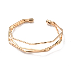 Golden Triple Line Cuff Bangles, Wire Wrap Iron Open Bangle for Women, Golden, Inner Diameter: 2-3/8 inch(5.9cm)