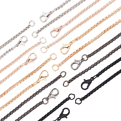 Mixed Color Iron Box Chain Necklace Making, with Lobster Claw Clasps, Mixed Color, 24 inch(61cm), 2.5mm, 5 colors, 2pcs/color, 10pcs/box