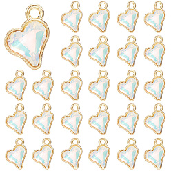 Белый 64 стеклянные брелоки шт., сердце прелести, со сплавочной фурнитурой, граненые, белые, 13.5x9.5~10x4~4.5 мм, отверстие : 1.8 мм