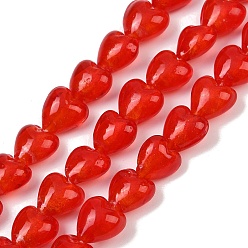 Красный Ручной Стеклянные витые бусины нити, сердце, красные, 11.5~13.5x12~12.5x8~8.5 мм, отверстие : 1.4 мм, около 30~31 шт / нитка, 13.78~14.17'' (31~36 см)