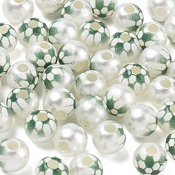 Dark Green Sports Printed ABS Plastic Beads, Football, Dark Green, 7x7.5mm, Hole: 2.5mm, 2173pcs/500g