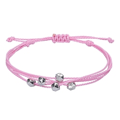 Бледно-Розовый Браслеты из многожильных бусин из вощеного шнура в стиле бохо, регулируемые женские браслеты из полигональных бусин, розовый жемчуг, периметр: 5-7/8~11 дюйм (15~28 см)