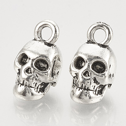 Античное Серебро Сплавочные подвески тибетского стиля, череп, античное серебро, 16x8x9 мм, отверстие : 2 мм