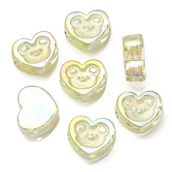 Шампанско-Желтый УФ-покрытие радужными переливающимися акриловыми бусинами, с блеском порошок, сердце с рисунком медведя, шампанское желтый, 17.5x20x9 мм, отверстие : 3.5 мм