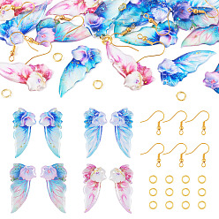 (52) Непрозрачная лаванда Наборы для самостоятельного изготовления сережек-крыльев, включая подвески из эпоксидной смолы, медные крючки и кольца для сережек, разноцветные, 6x1 мм, внутренний диаметр: 4 мм