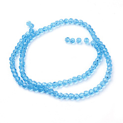 Sky Blue Glass Beads Strands, Faceted(32 Facets), Round, Sky Blue, 4mm, Hole: 1mm, about 98pcs/strand, 13.7 inch