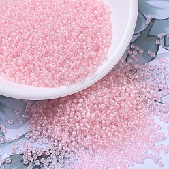 (RR203) Pink Lined Crystal MIYUKI Round Rocailles Beads, Japanese Seed Beads, (RR203) Pink Lined Crystal, 11/0, 2x1.3mm, Hole: 0.8mm, about 1100pcs/bottle, 10g/bottle