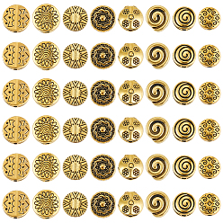 Antique Golden 160Pcs 8 Styles Tibetan Style Alloy Beads, Flat Round, Antique Golden, 7~11x7~11x3~5.5mm, Hole: 1~2mm, 20pcs/style