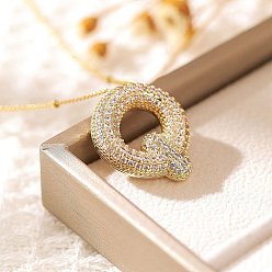 Letter Q Латунные микропаве прозрачные кубические цирконии ожерелья с подвесками в виде букв, реальный 18 k позолоченный, Буква Q, 17.72 дюйм (45 см)