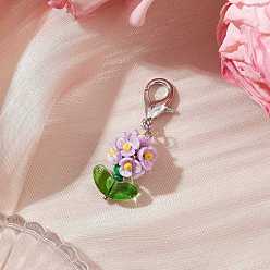 Лиловый Подвесные украшения из смолы и стеклянных бусин, Сплав с застежками когтя омара, цветок и листья, сирень, 42 мм