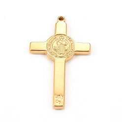Golden 304 Stainless Steel Pendants, Cross with  Saint Benedict Medal, Golden, 33x19x2mm, Hole: 1.2mm