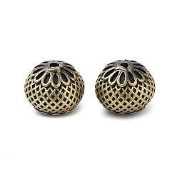 Brushed Antique Bronze Tibetan Style Rack Plating Brass Bead, Nickel Free, Long-Lasting Plated, Round with Flower, Brushed Antique Bronze, 9.5mm, Hole: 1.4mm