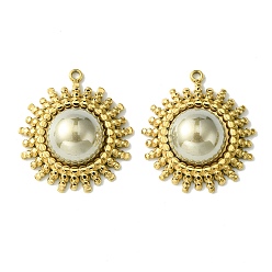 Настоящее золото 14K Ионное покрытие (IP) 304 жемчужные подвески из нержавеющей стали, солнечные чары, бежевые, реальный 14 k позолоченный, 22x20x6.5 мм, отверстие : 1.2 мм