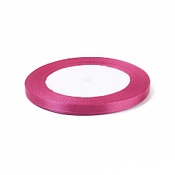 Fuchsia Single Face Satin Ribbon, Polyester Ribbon, Fuchsia, 1/4 inch(6mm), about 25yards/roll(22.86m/roll), 10rolls/group, 250yards/group(228.6m/group)