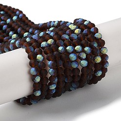 Кокосово-Коричневый Стеклянные бусины, имитация нефрита , с половинным покрытием ab цвета, граненые, матовые, рондель, кокосового коричневый, 3.5~3.8x3 мм, отверстие : 1 мм, около 105~110 шт / нитка, 29~31 см