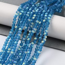Steel Blue Imitation Jade Glass Beads Strands, Half AB Color Plated, Faceted, Frosted, Rondelle, Steel Blue, 3x2mm, Hole: 0.7mm, about 155pcs/strand, 15.75''(40cm)