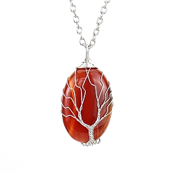 Carnelian Natural Carnelian Oval Pendant Necklace with Platinum Alloy Chains, 20.87 inch(53cm)