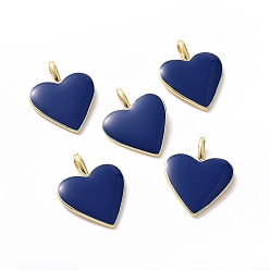 Midnight Blue Brass Enamel Pendants, Long-Lasting Plated, Real 18K Gold Plated, Heart, Midnight Blue, 24x19x1.5mm, Hole: 6x3mm