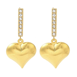 Золотой Ионное покрытие (ip) 304 серьги-гвоздики из нержавеющей стали со стразами для женщин, 201 нержавеющая сталь, золотые, 33x16.5 мм