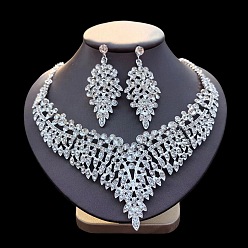 Кристалл Ожерелья с подвесками из цинкового сплава и серьги-гвоздики в виде листьев, платина, кристалл, 420 мм