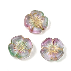 Dark Sea Green Baking Paint and Golden Metal Enlaced Glass Beads, Flower, Dark Sea Green, 12x12x4mm, Hole: 1.2mm